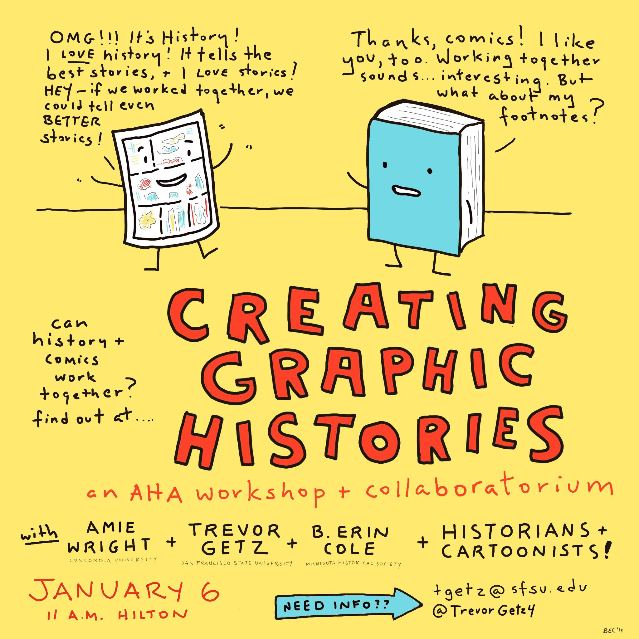 Erin Cole promoted the “Creating Graphic Histories” session with her own artwork.