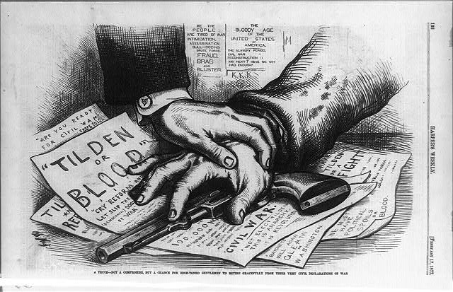 Cartoonist Thomas Nast depicted the Compromise of 1877 as a “truce, not a compromise.