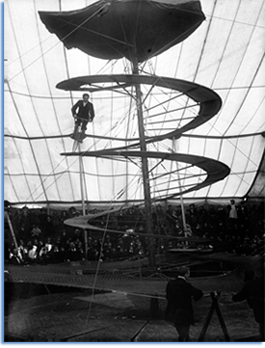 "Mr Minton & Mr Lloyds, Circus on spiral rail"  A. H. Poole Studio c. 1900. National Library of Ireland, NLI Ref.: P_WP_0912. Image courtesy Flickr Commons.