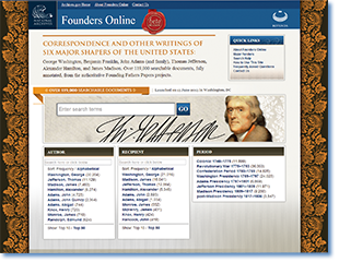 Home page of the National Archives's recently launched Founders Online.