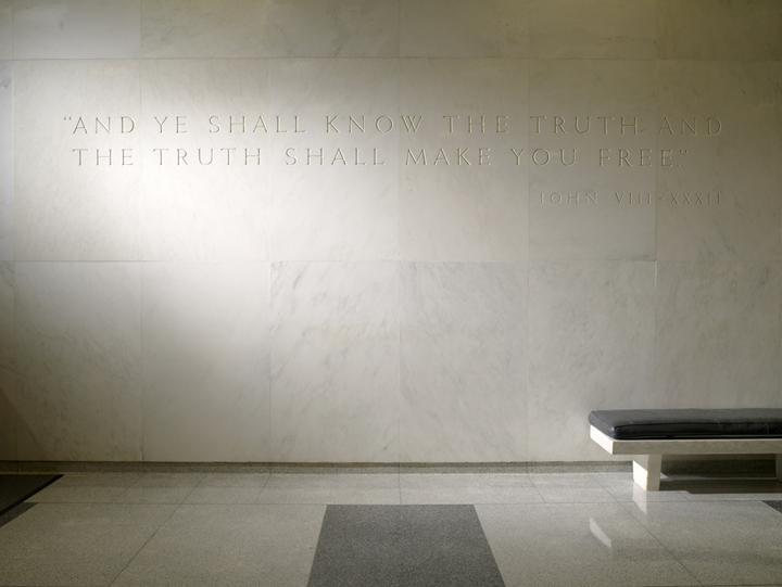 "The truth shall make you free." Bible quotation in the CIA's main lobby. 