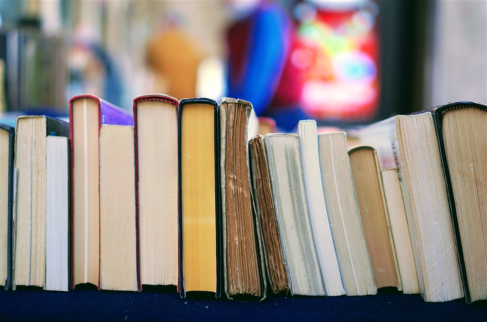 A line of books in a row. Photo by Tom Hermans via Unsplash