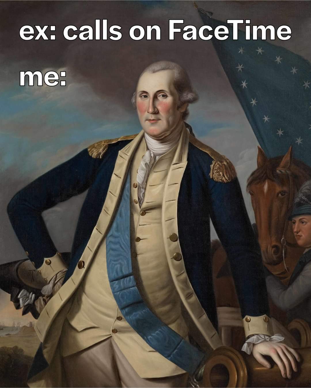 An internet meme pokes fun at a portrait of George Washington.