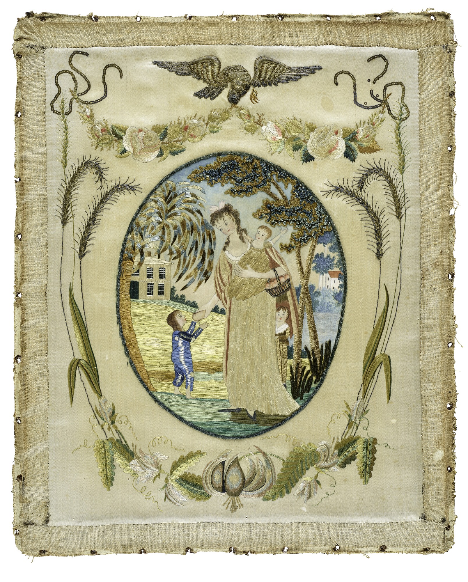 A 19th-century needlepoint, created by Rachel Breck, is the earliest example of food assistance in the National Museum of American History’s collections.
