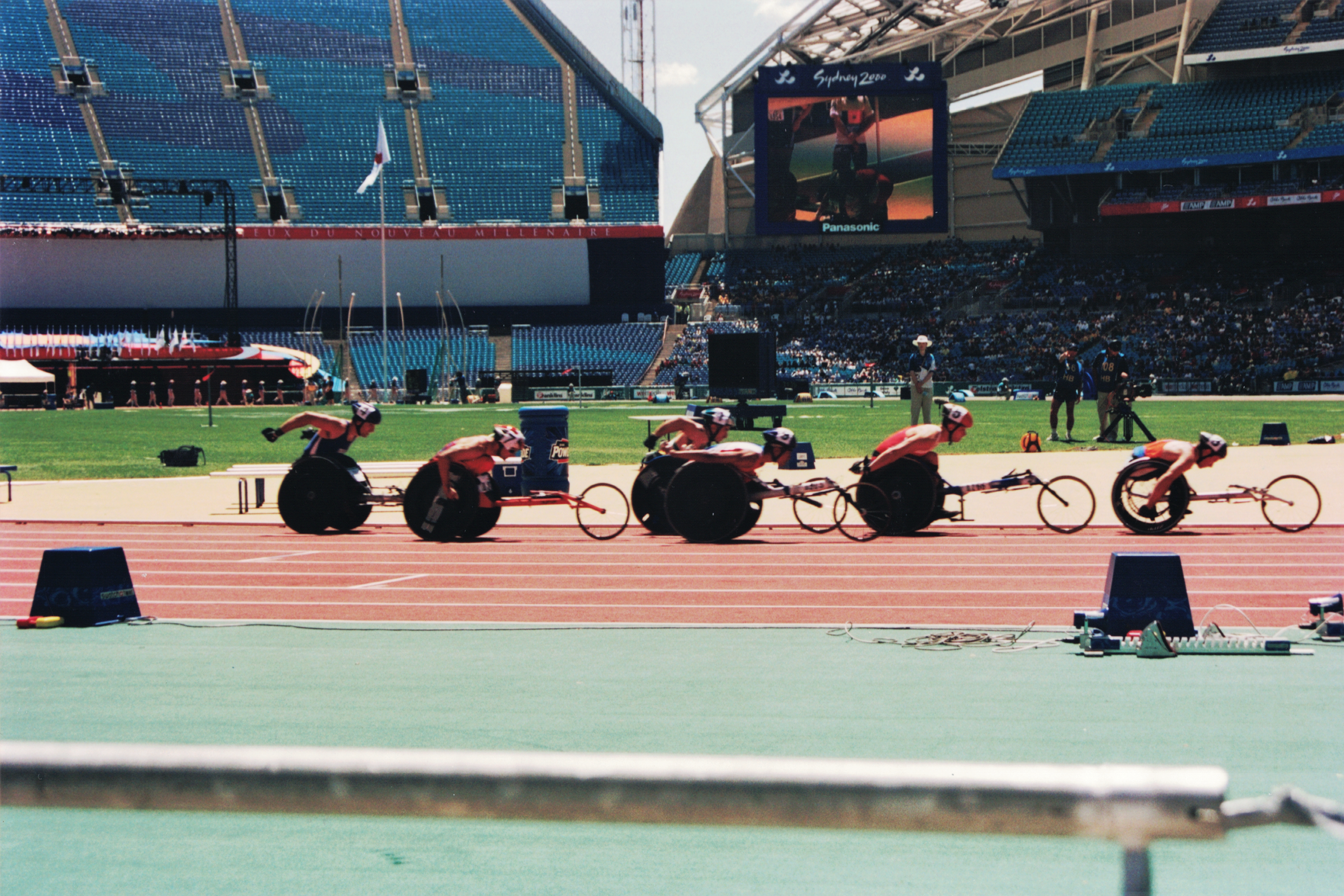 Hand-cyclists competing at the 2000 Summer Paralympics in Sydney, Australia.