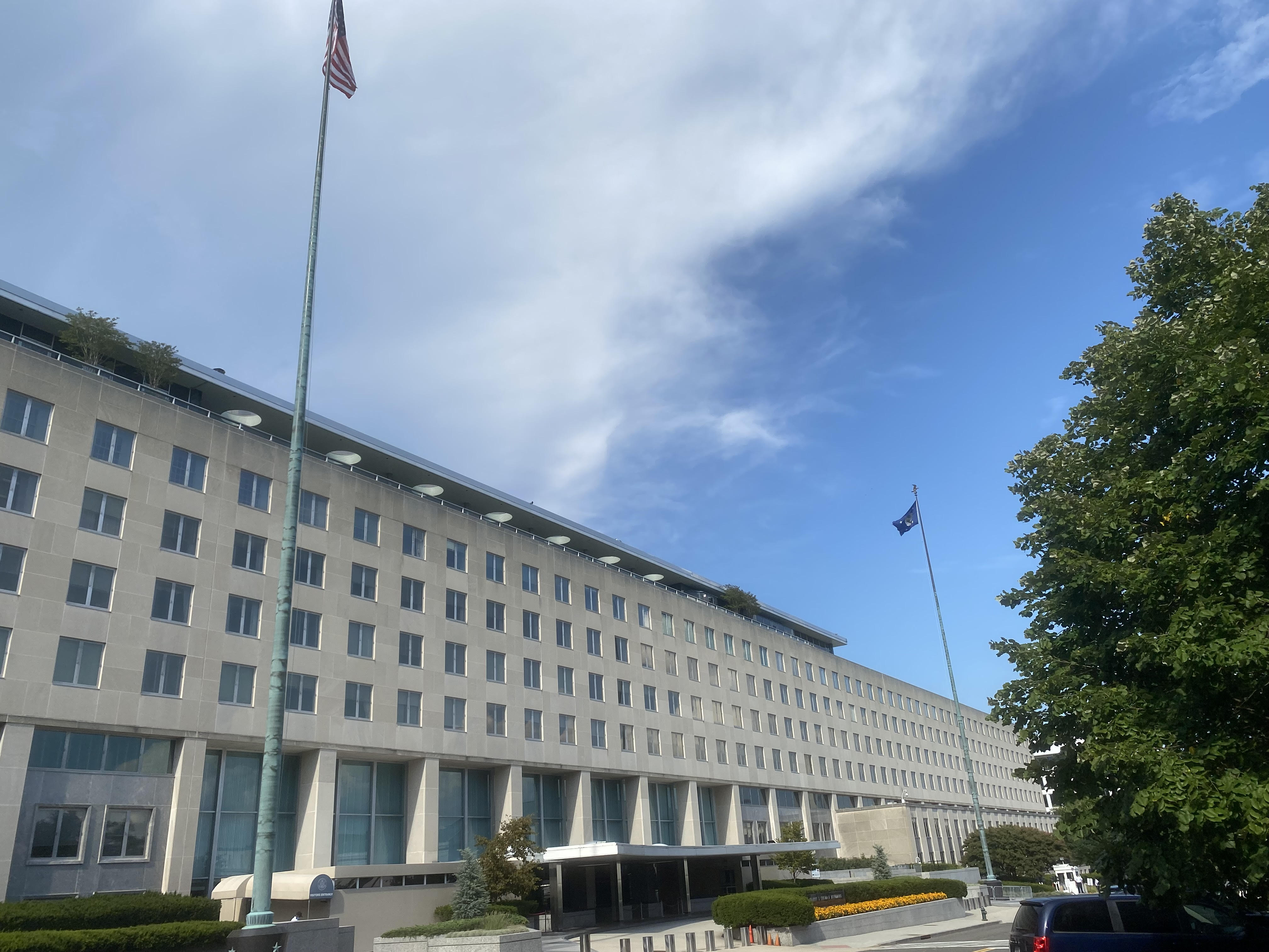 The Harry S. Truman Building, home of the US Department of State, in Washington, DC. The Office of the Historian is adjacent on Navy Hill.