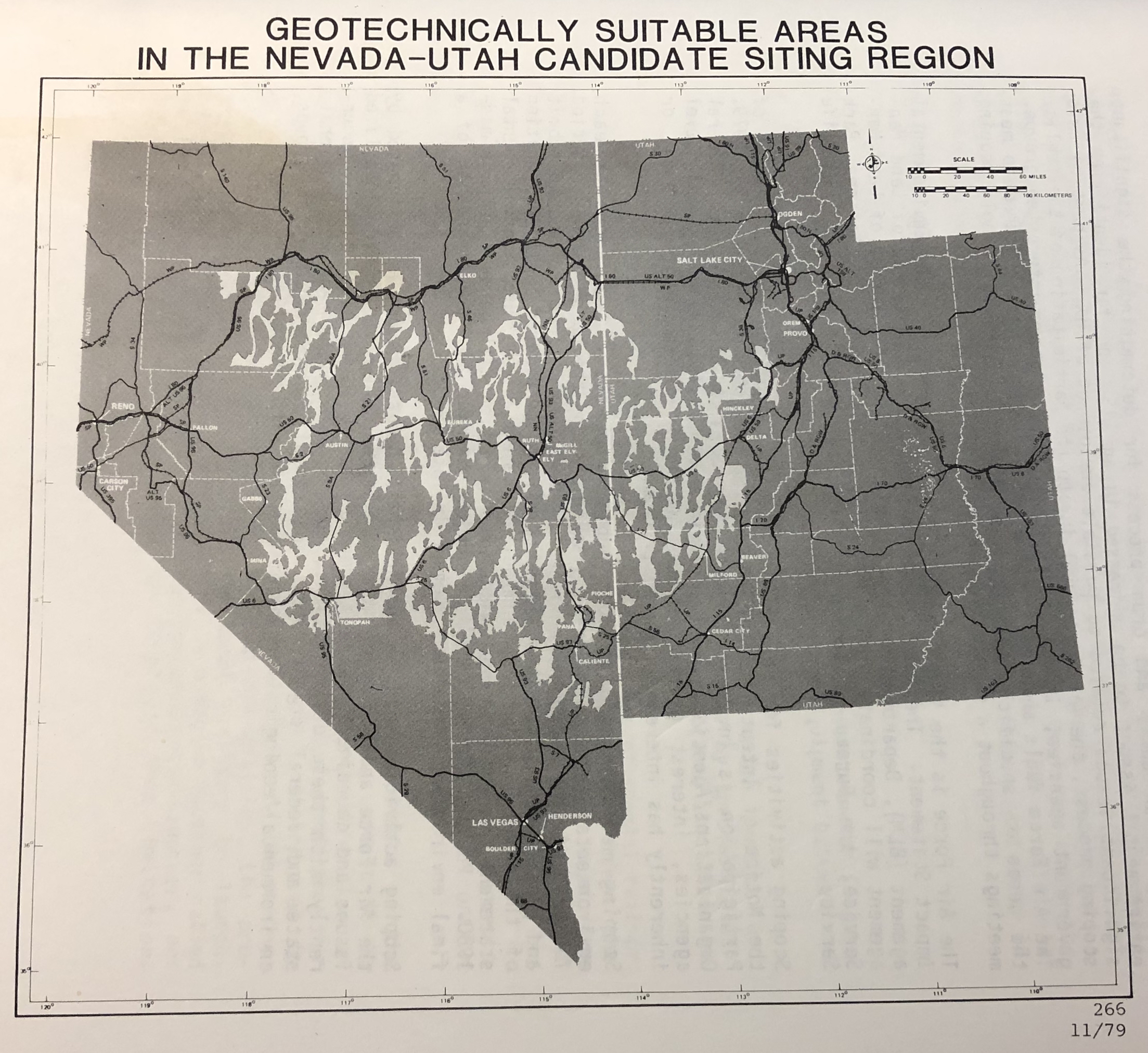 Black and white map of Utah and Nevada labeled 