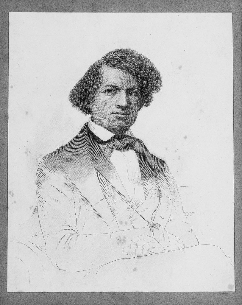 An unfinished engraving of a portrait of Frederick Douglass