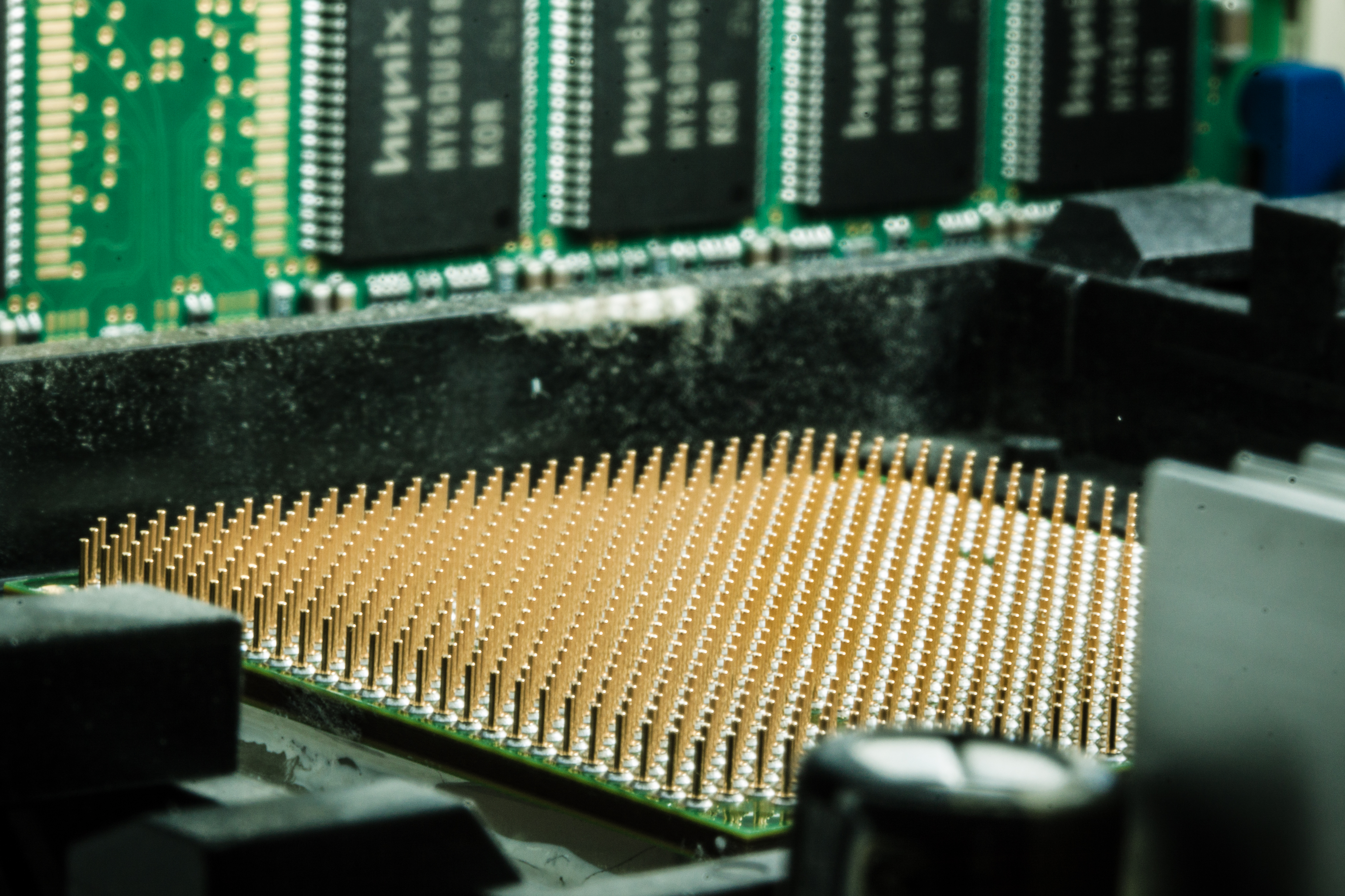 A close-up picture of a computer board.