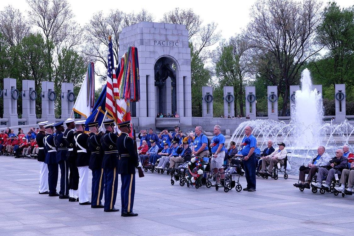 Veterans from Colorado and Utah being honored at the National World War II memorial in April 2016