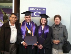 Eladio Bobadilla, with his parents, Benjamin and Lucina , and his wife, Timaree, at the couple's graduation from Weber State University in 2012.