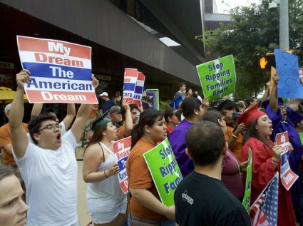 DREAM activists protest President Obama's visit to Austin in May 2011. DREAMers continue facing challenges such as being banned from pursuing higher education in universities in Georgia.