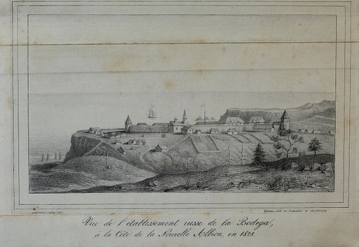 A view of Fort Ross in 1828 by A. B. Duhaut-Cilly. Kawaguchi teaches about the Russian settlement at Fort Ross in her US history survey course on ethnicity and American cultures. Wikimedia Commons
