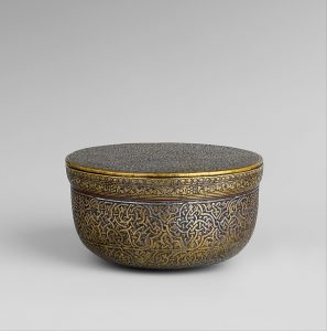 Brass box with cover, possibly Egyptian—such containers may have been used to ship luxury goods to Europe. Metropolitan Museum of Art, New York