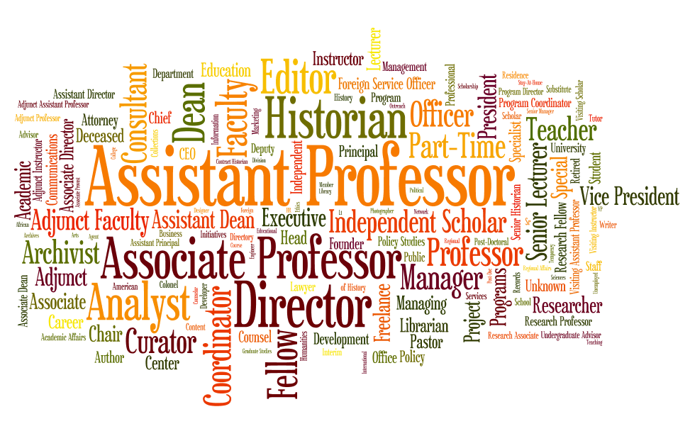 A visualization of the job titles held by 2,500 history PhDs tracked for the study “The Many Careers of History PhDs,” by L. Maren Wood and Robert Townsend (www.historians.org/manycareers). What this study did for the discipline as a whole, the AHA’s career-tracking service will do for individual history departments.
