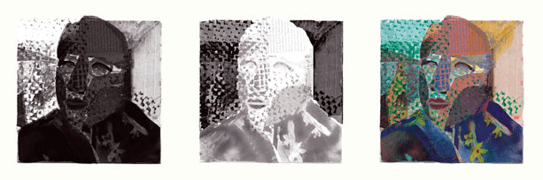 Figure 2. Self-Portrait Triptych, 2011, digital media on paper, 28" x 102"	