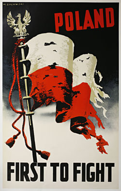1999 reproduction of a historical 1943 war poster by M. Zulawski. This reproduction as well as the original 1943 poster are in the collection of the Polish Museum of America. Photograph by Julita Siegel.