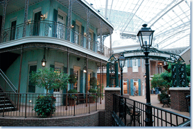 Delta Island at Opryland in Nashville, Tennessee. The Opryland interpretation of the French Quarter suggests the cultural reach of New Orleans's most famous district. Michael Kappel, "Gaylord Opryland Hotel 067," uploaded February 23, 2010, via Flickr, Creative Commons License.