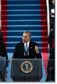 President Barack Obama delivers his inaugural address.