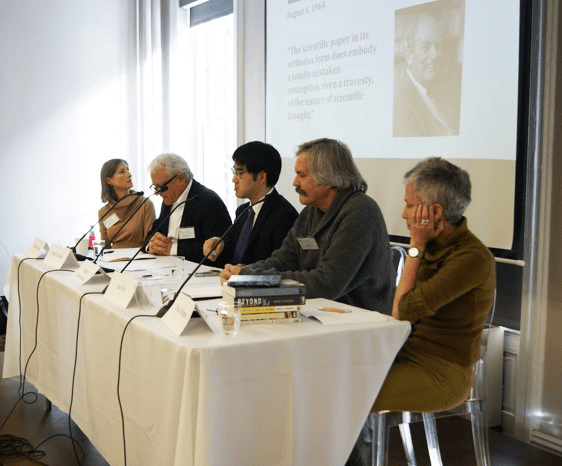 At the panel “History and Science,” from left: Deborah Coen, Stuart Firestein, Merlin Chowkwanyun, Joel Fry, and Erika Goldman.