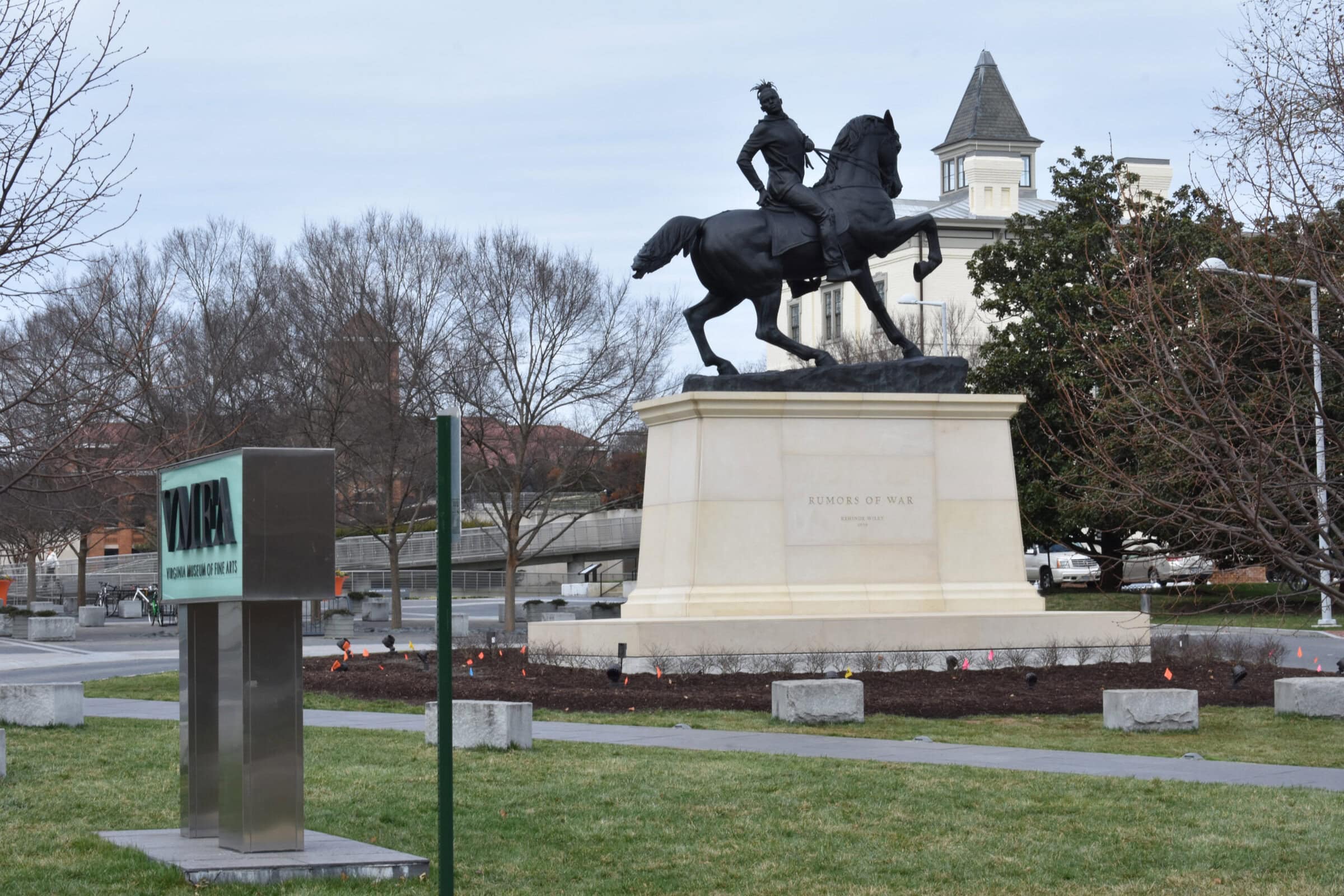 In Rumors of War, Kehinde Wiley blends a modern figure with the classic form of a mounted soldier.