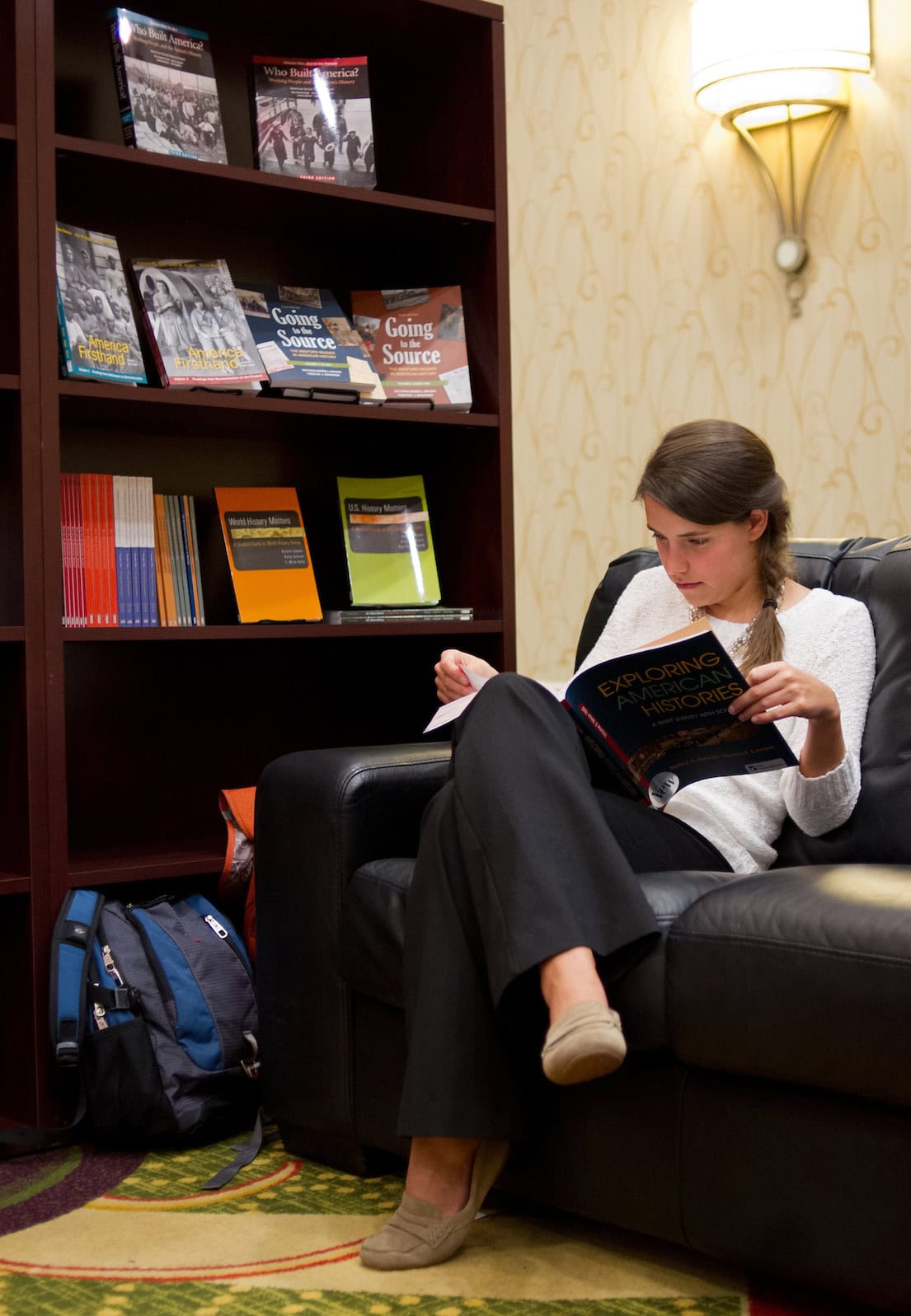 Woman studying in library