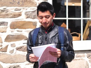 A student presents his research.