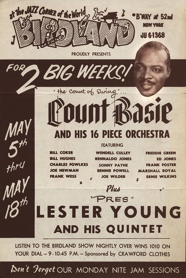 A black and white 1955 handbill advertises live shows for audiences and jam sessions for musicians.