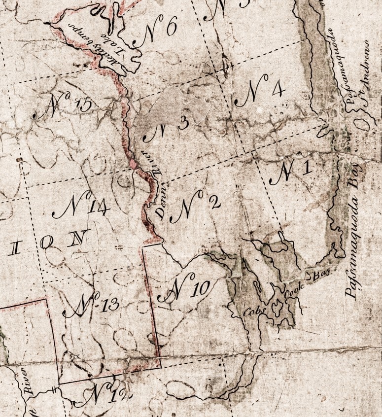 A lottery map of the Dennys River from 1786
