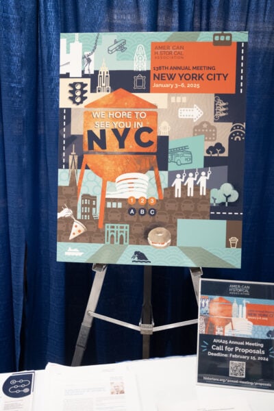A poster that says ‘we hope to see you in NYC’ with the AHA25 logo