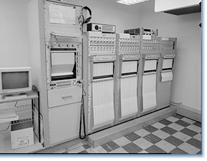 VIEW OF CHART RECORDERS AND PERSONAL COMPUTER LINING NORTHEAST CORNER OF AUTOPILOT ROOM, Johnson, SRA. Frederick V., 1993, https://www.loc.gov/pictures/item/ca1867.photos.033675p/