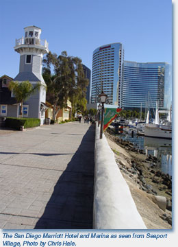 The San Diego Marriott Hotel and Marina as seen from Seaport Village, Photo by Chris Hale. 