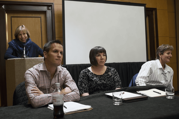 The session “The LGBTQ Historians Task Force Report: Where Do We Go from Here?” at the 2016 annual meeting. From left: Mary Louise Roberts, Nicholas L. Syrett, La Shonda Mims, and Leisa D. Meyer. Marc Monaghan
