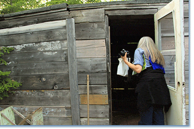 2012–13 VAF President: Susan Kern (Coll. of William and Mary) investigates a structure near the hermitage at Point-Navarre. Photo by author.
