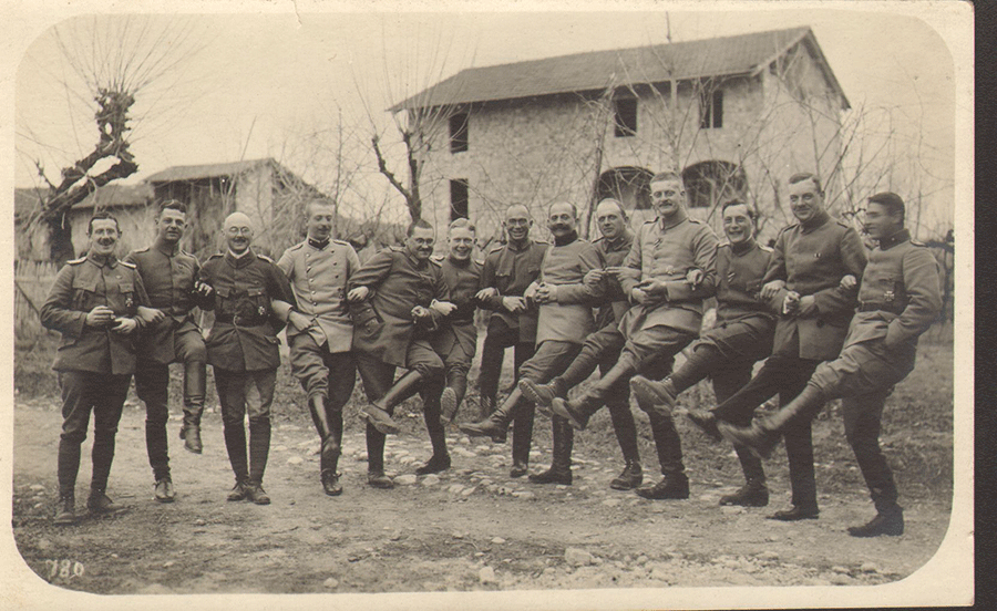 WWI soldiers dancing and celebrating