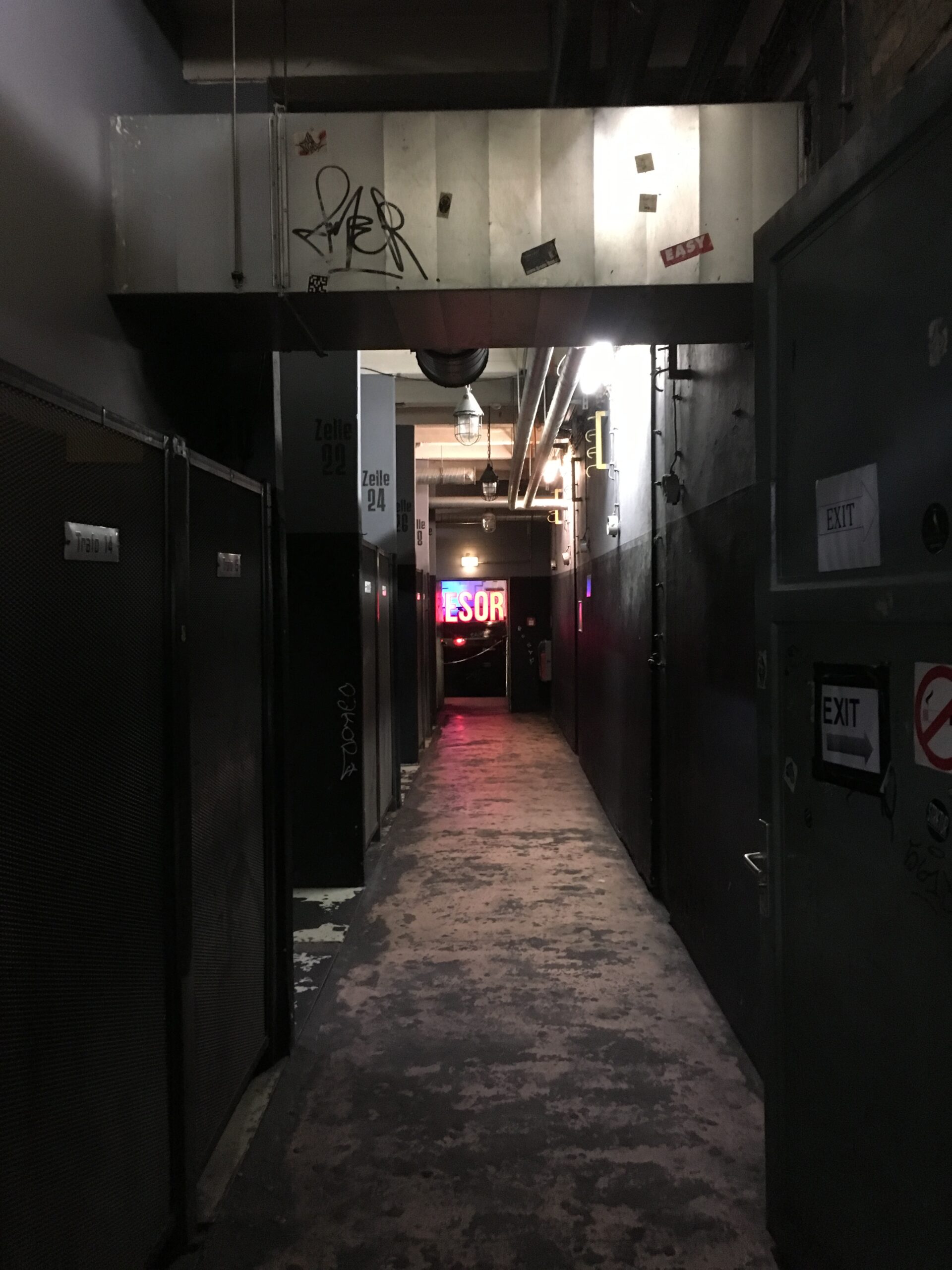 A dark corridor of a nightclub